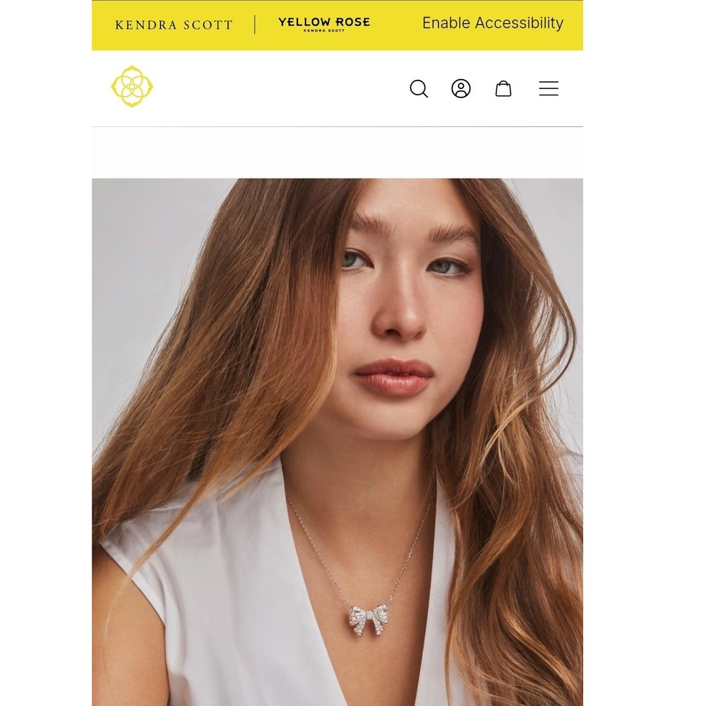 Kendra Scott Silver Pave Crystal Bow Pendant Necklace with Pearl Accents New - Picture 3 of 10